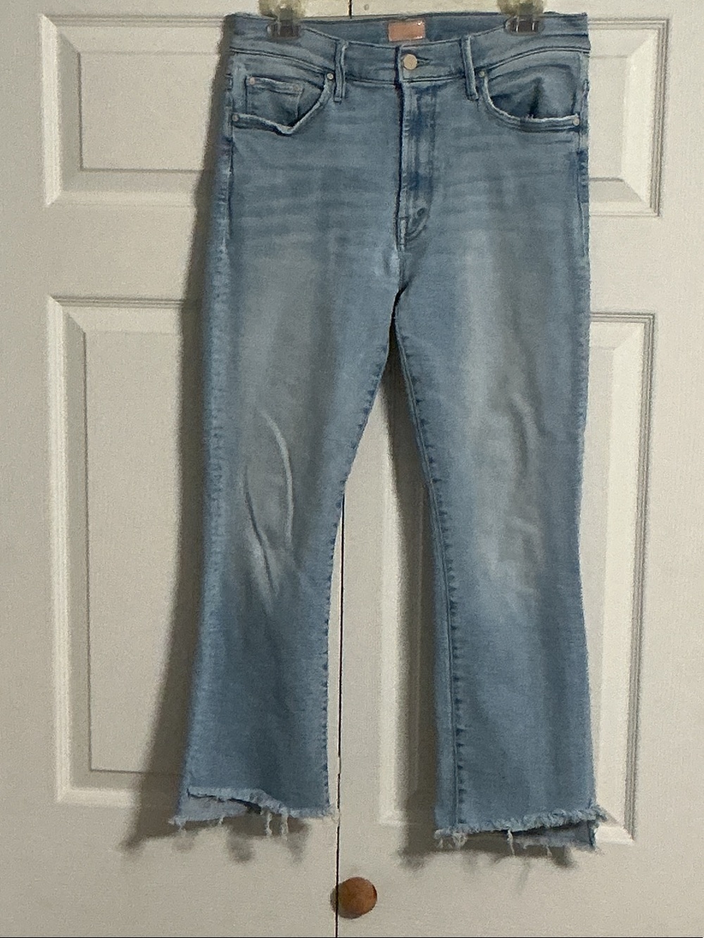 MOTHER Light Blue High-Rise The Insider Crop Step Fray